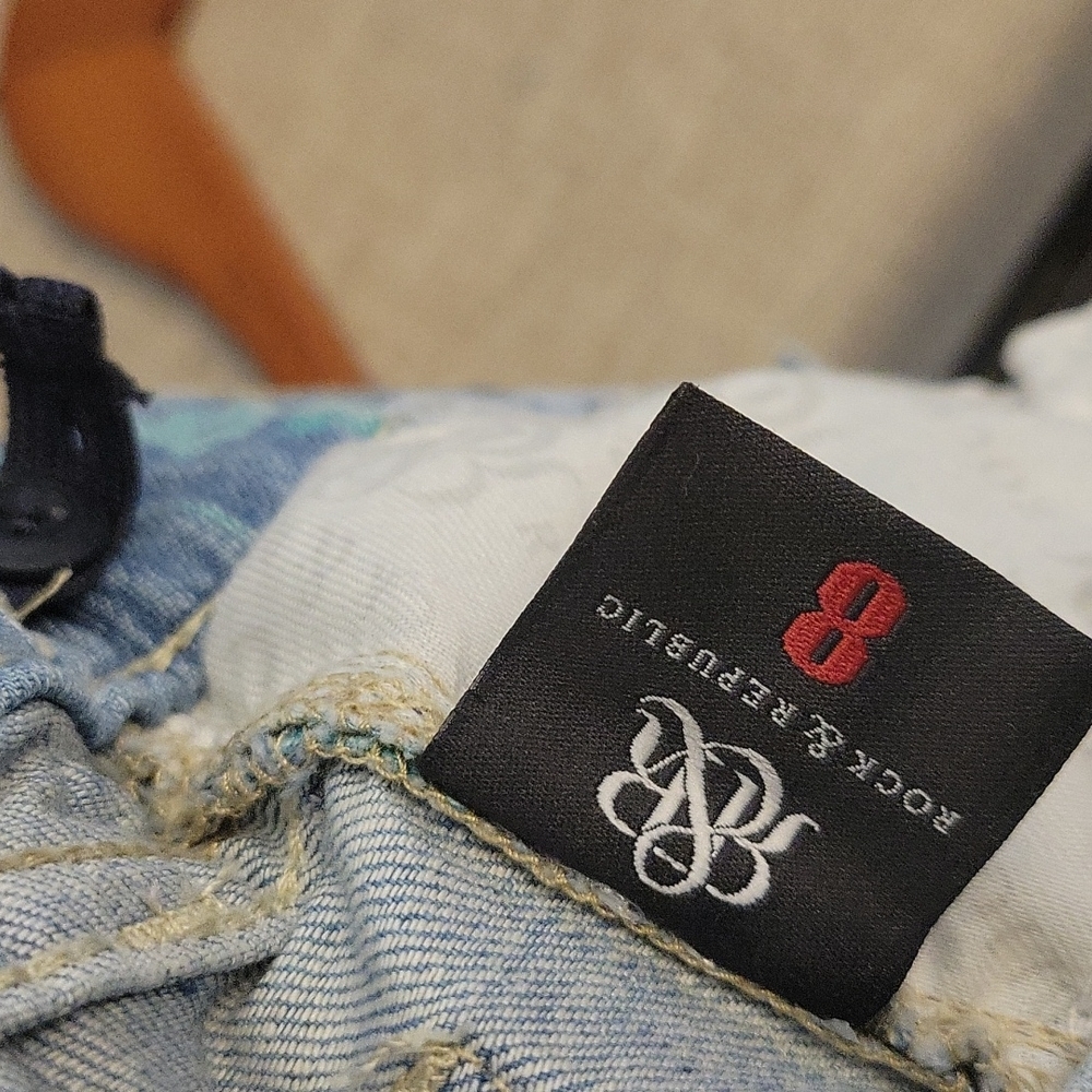 ROCK & REPUBLIC Girls 8 Skull Dloral Print Jeans - Picture 8 of 8